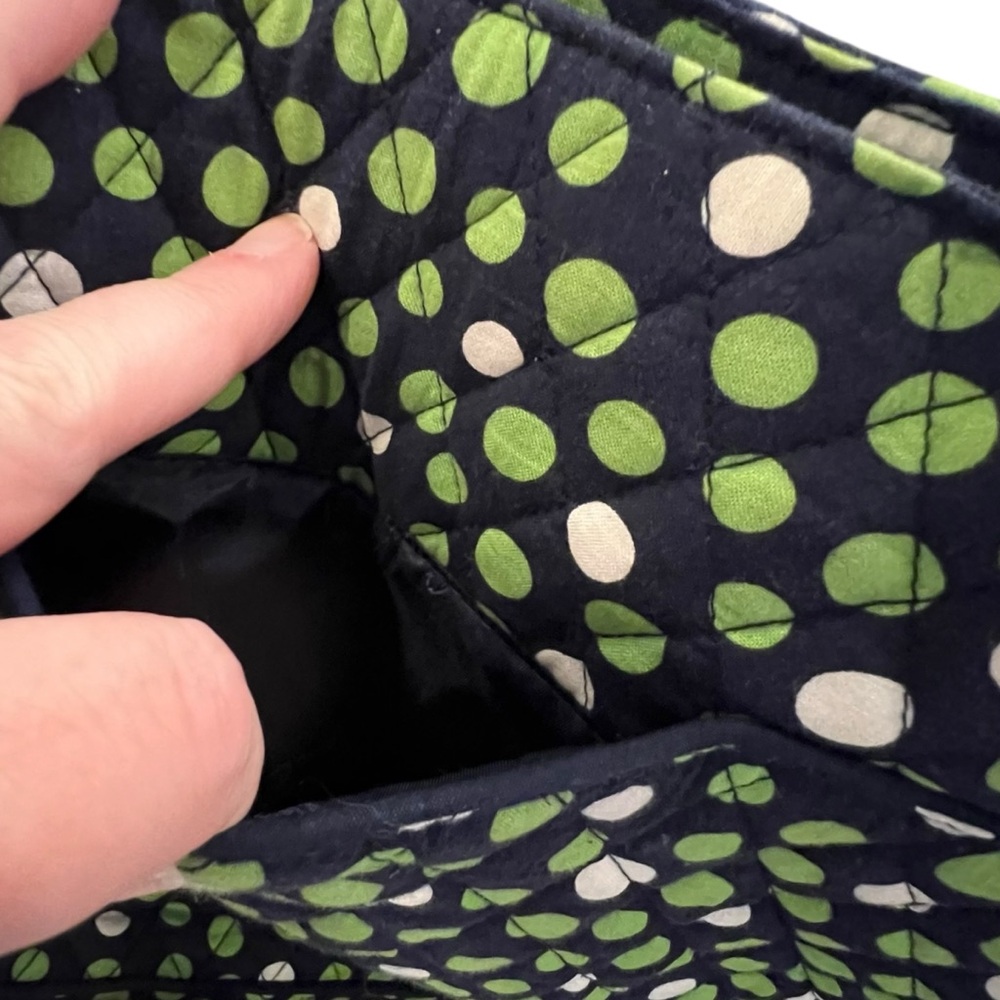 Vera Bradley Lucky Dots Hipster Quilted Crossover Purse 3 Zipper Navy Green - Picture 12 of 16